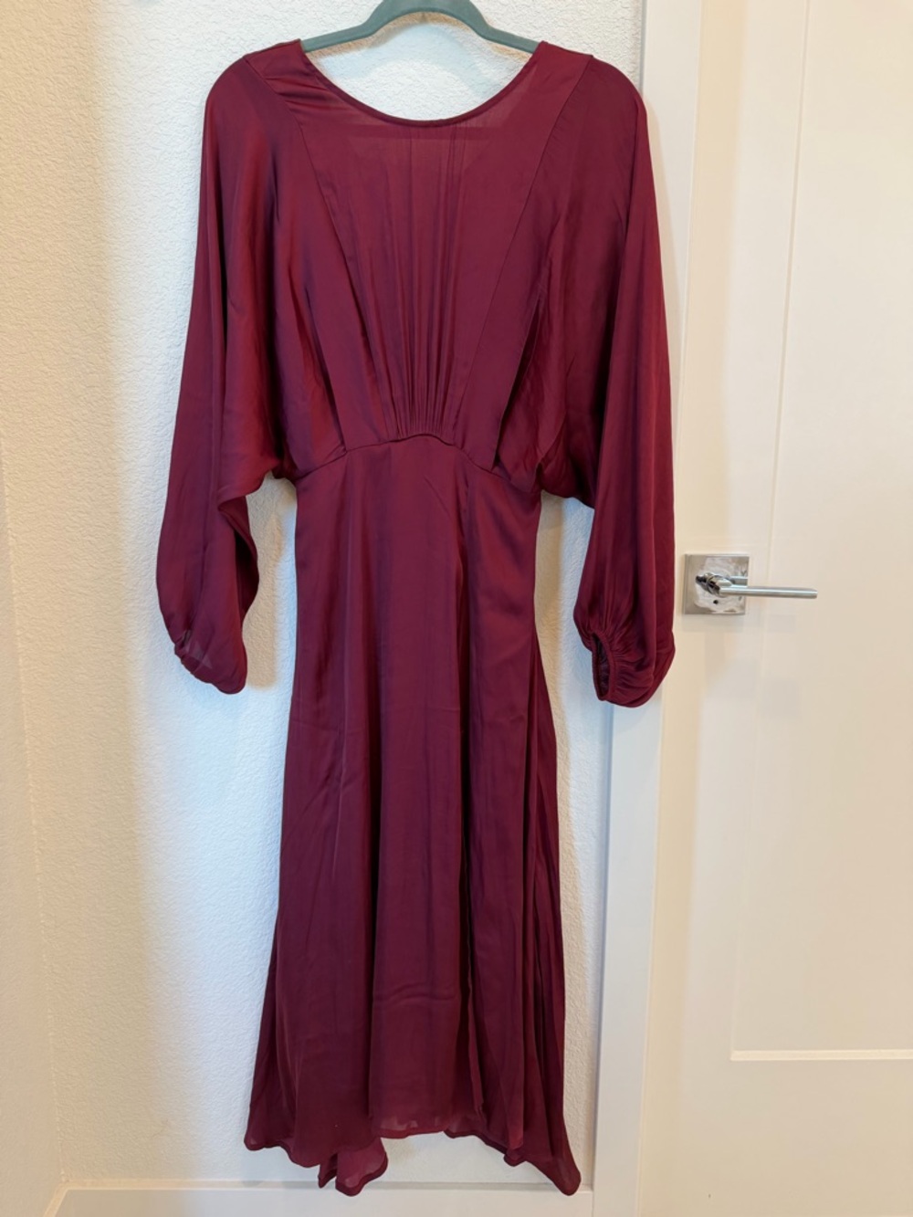 Astr Burgundy Midi Dress with Long Bishop Sleeves